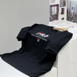 Bestseller Fila Kurzarm-Logo-Kollektion aus schwarzer Baumwolle
