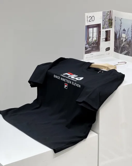 Bestseller Fila Kurzarm-Logo-Kollektion aus schwarzer Baumwolle