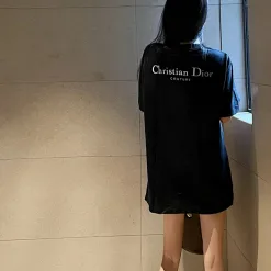 Luxus-Kollektion mit kurzen Ärmeln und schwarzem Baumwolldruck von Dior