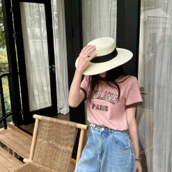 Premium Celine Kurzarm Rosa Plaid Luxus