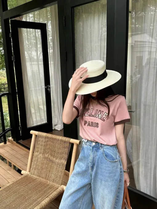 Premium Celine Kurzarm Rosa Plaid Luxus