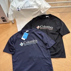 Hochwertiges Columbia Kurzarmshirt aus schwarzer Seide im Logo-Stil