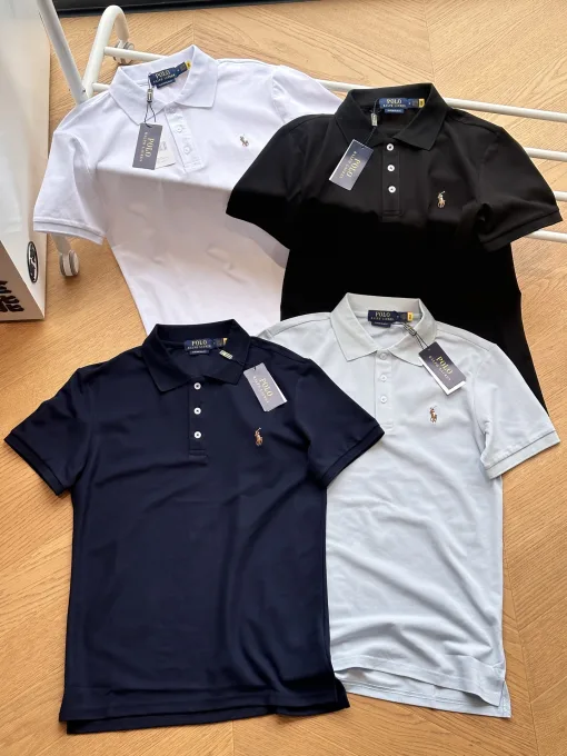 Luxuriöse Ralph Lauren Kurzarm-Kollektion aus schwarzer Baumwolle mit Stickerei