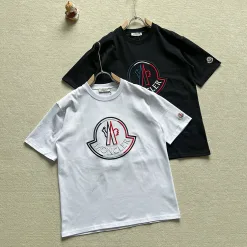Hochwertiger Moncler Kurzarm Schwarz Baumwolle Klassischer Stil