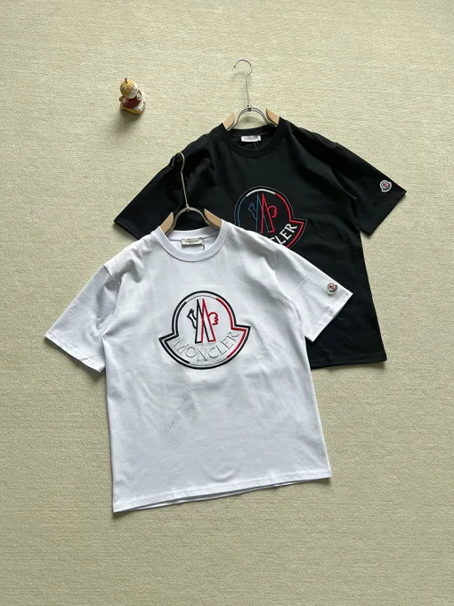 Hochwertiger Moncler Kurzarm Schwarz Baumwolle Klassischer Stil