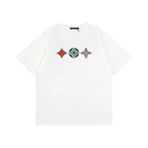 Premium Qualität Louis Vuitton Kurzarm Baumwolle Druck Luxus