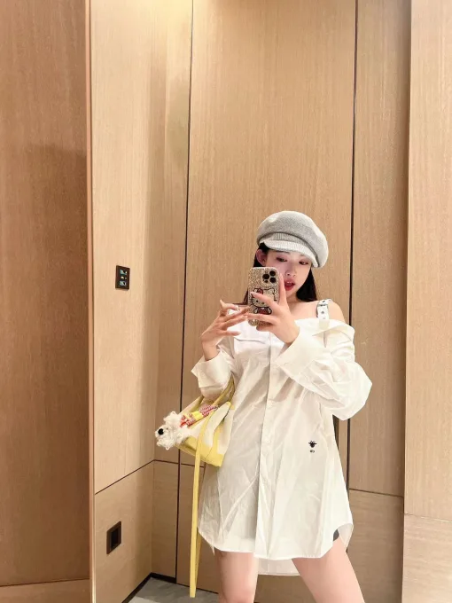 Premium Dior Hemd im weißen bestickten Stil