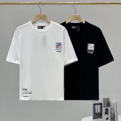 Luxuriöse Fila Kurzarm-Logo-Kollektion aus schwarzer Baumwolle