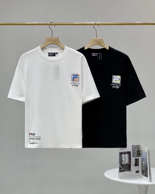 Luxuriöse Fila Kurzarm-Logo-Kollektion aus schwarzer Baumwolle