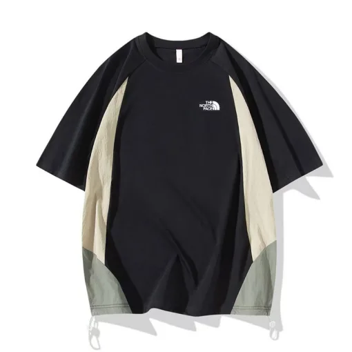 Hochwertiger The North Face Kurzarm-Pullover im Patchwork-Stil aus schwarzer Baumwolle