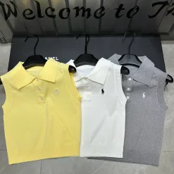 Luxus-Weste von Ralph Lauren im gelben Strick-Stil mit Stickerei