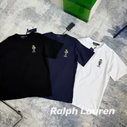 Hochwertige Ralph Lauren Kurzarm-Kollektion aus schwarzer Baumwolle mit Stickerei