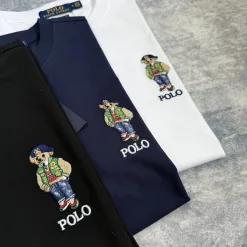 Hochwertige Ralph Lauren Kurzarm-Kollektion aus schwarzer Baumwolle mit Stickerei