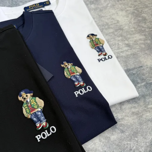 Hochwertige Ralph Lauren Kurzarm-Kollektion aus schwarzer Baumwolle mit Stickerei