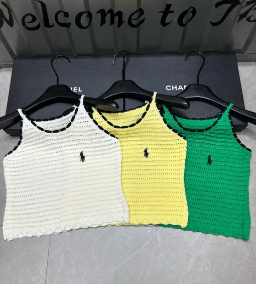 Luxus Ralph Lauren Weste Weiß Strick Bestickt Luxus