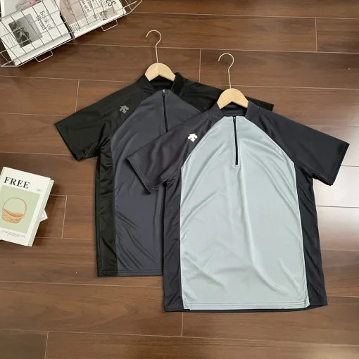 Luxuriöse Descente Kurzarm-Kollektion aus atmungsaktivem Polyester in Grau