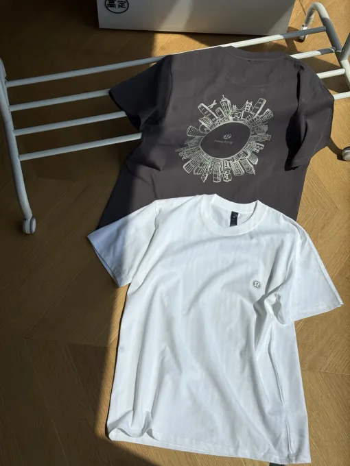 Premium Lululemon Kurzarm Grau Baumwolle Druck Luxus