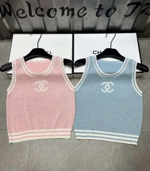 Premium Chanel Weste im rosa Jacquard-Strickstil