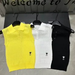 Hochwertige Dior Weste aus gelber Strickstickerei-Kollektion