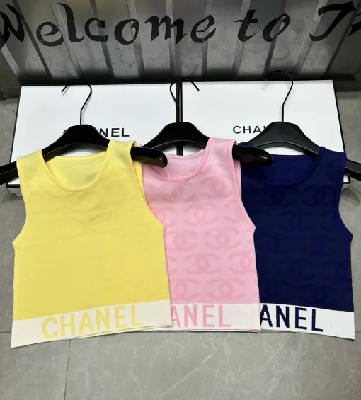 Luxus Chanel Weste Gelb Strick Jacquard Stil