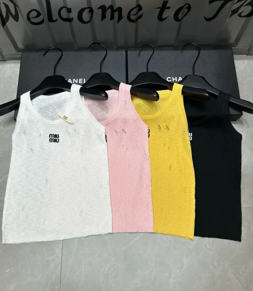 Premium Miu Miu Weste Weiß Strick Bestickt Luxus