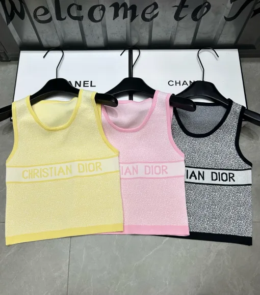 Hochwertige Dior Weste im gelben Strick-Monogramm-Stil