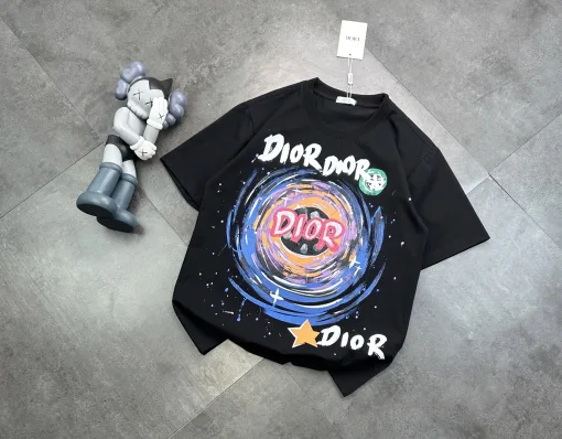 Hochwertige Dior Kurzarm Schwarz Baumwolle Klassischer Stil