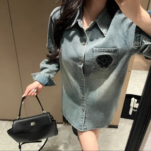 Meistverkauftes Chrome Hearts Hemd Blue Denim Washed Style