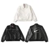 Luxus-Nike-Jacke aus schwarzem Leder mit Logo-Kollektion