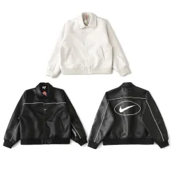 Luxus-Nike-Jacke aus schwarzem Leder mit Logo-Kollektion