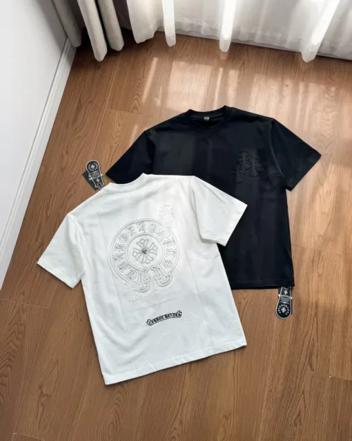 Premium Chrome Hearts Kurzarm Schwarz Baumwolle Washed Style
