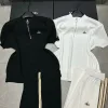 Premium Alo Kurzarm Schwarzer Strick Bestickter Stil