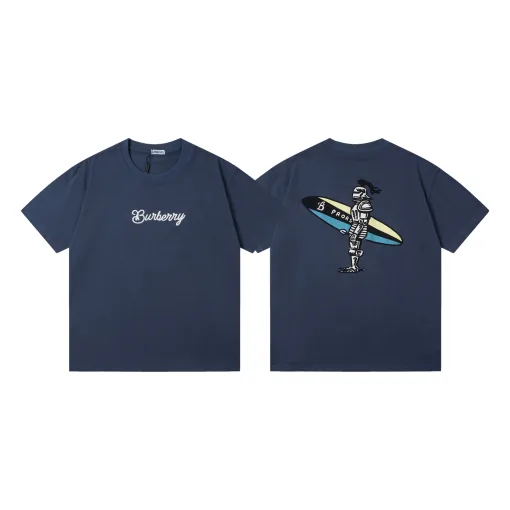 Hochwertige Burberry Kurzarm-Kollektion mit grauem Baumwolldruck