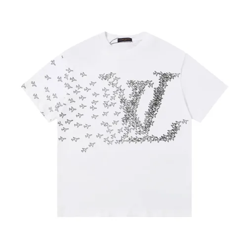 Luxus Louis Vuitton Kurzarm Schwarz Wildleder Druck Luxus