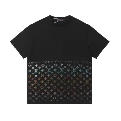 Premium Qualität Louis Vuitton Kurzarm Schwarz Wildleder Strass Luxus