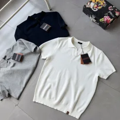 Hochwertiger Zegna Kurzarm-Baumwollstil in Marineblau