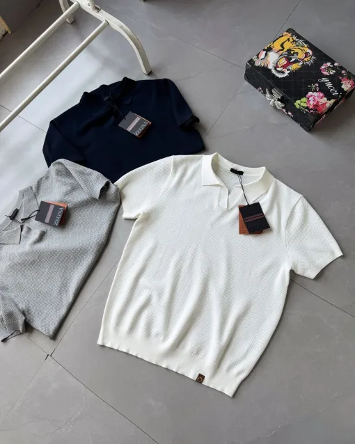 Hochwertiger Zegna Kurzarm-Baumwollstil in Marineblau