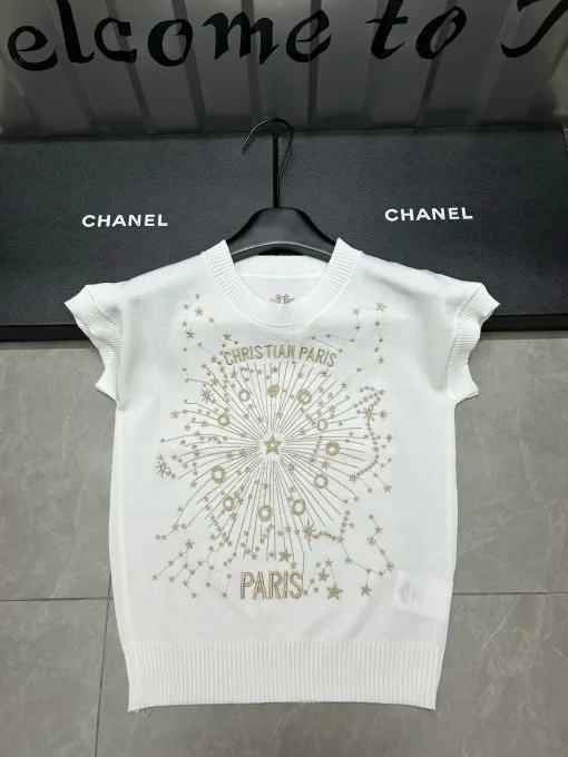 Luxus-Dior-Weste aus weißer Strickstickerei-Kollektion