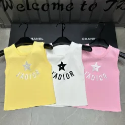 Hochwertige Dior Weste im gelben Strick-Stickerei-Stil