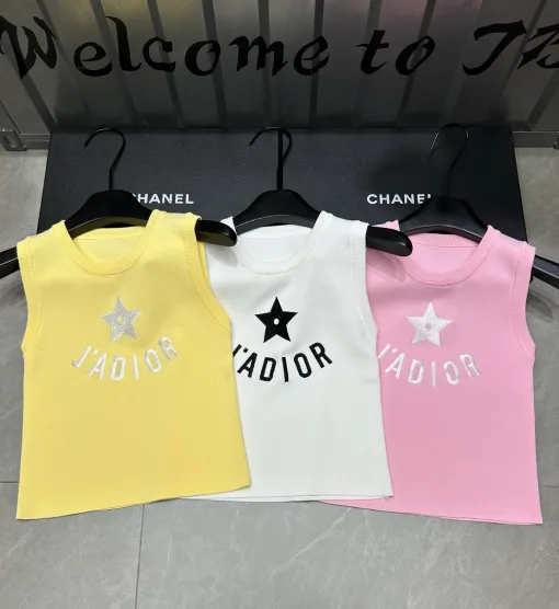 Hochwertige Dior Weste im gelben Strick-Stickerei-Stil