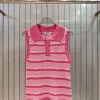 Luxus Chanel Weste Pink Strick Gestreift Stil