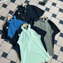 Premium Descente Poloshirt Schwarz Denim Patchwork Luxus