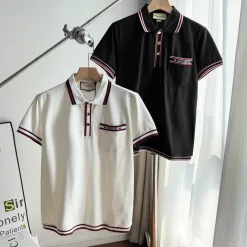 Luxus Gucci T-Shirts Schwarz Gestreift Luxus