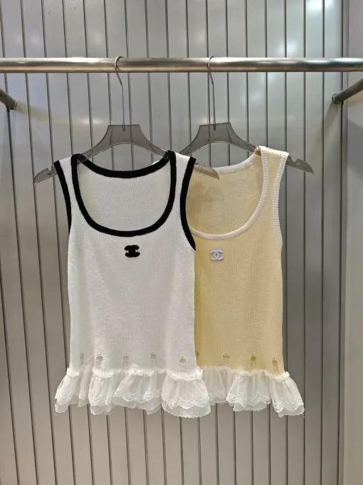 Luxus Chanel Weste Weiß Strick Luxus