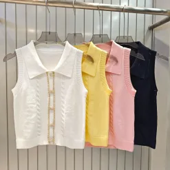 Luxus Chanel Weste Weiß Strick Luxus