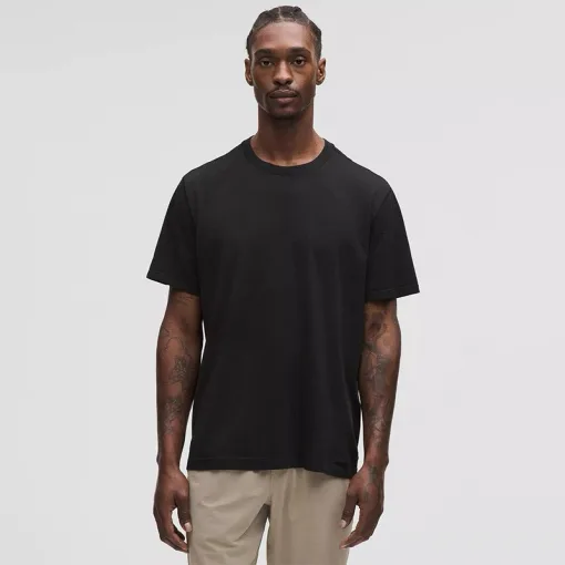 Luxus Lululemon Kurzarm Schwarz Solid Luxus