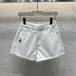 Premium Ralph Lauren Shorts im bestickten Stil aus weißem Denim