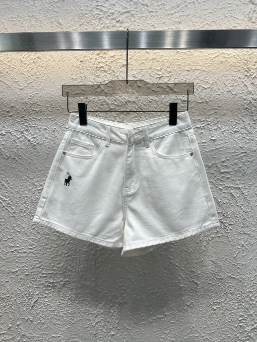 Premium Ralph Lauren Shorts im bestickten Stil aus weißem Denim