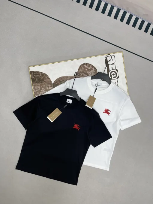 Hochwertige Burberry Kurzarm Weiß Baumwolle Klassischer Stil