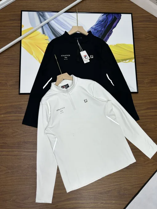 Premium Fila Langarmshirt aus schwarzer Baumwolle mit Logo-Kollektion
